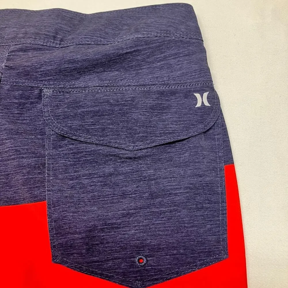 Hurley Board Shorts Colorblock Red Blue Navy Swim Trunks 9” Men's Size 28